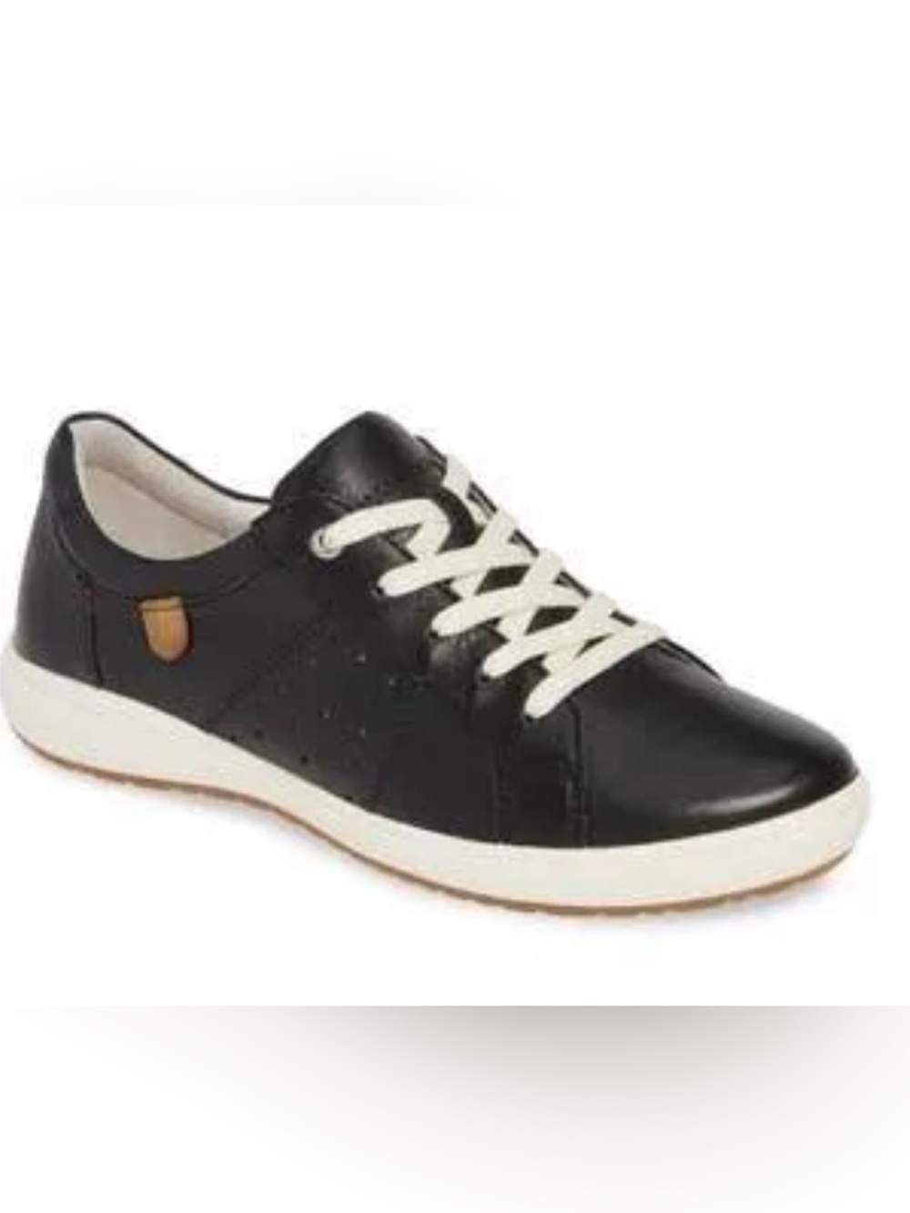 Josef Seibel Black Leather Lace-Up Sneaker with White Sole